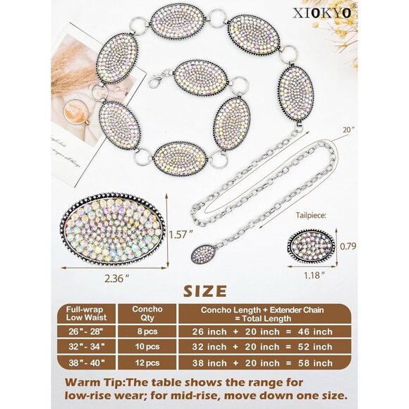 Western Rhinestone Concho Belt Alloy Adjustable 27-46 inches for Women main image 6